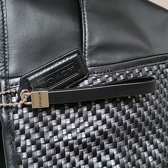 Coach Park Woven Shoulder Bag Tote Handbag Black Gray F31285 - Picture 3 of 17